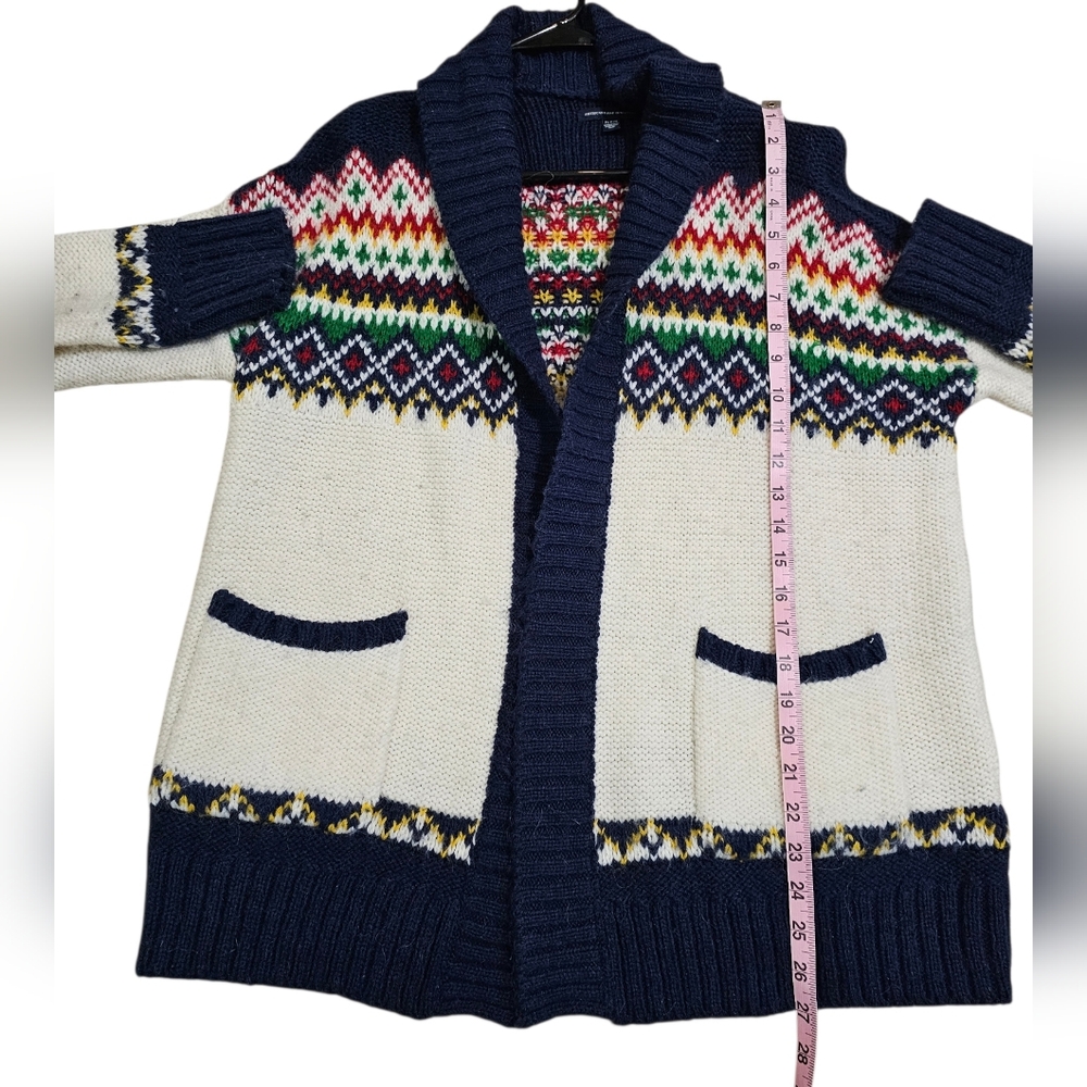 American Eagle Mens Medium Fair Isle Shawl Collar Cardigan Sweater Wool Blend - Picture 7 of 7